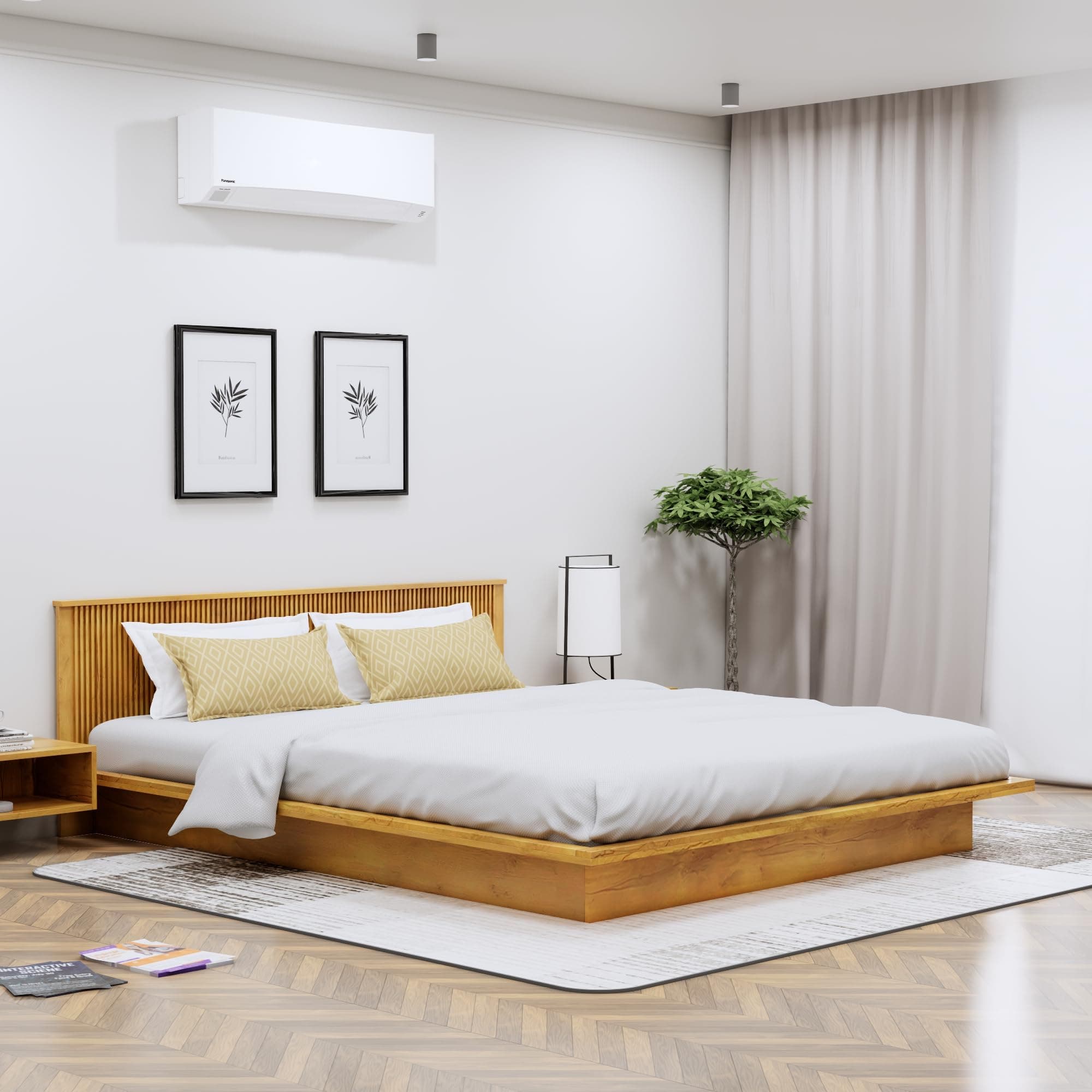 Bniture Modern Bed for Bedroom || Platform Bed with Designer Headboard || Engineered Wood Bed Without Storage (Giant Wood, King Size Platform Bed) (H- 73 CM x L- 209.1 CM x W- 198 CM)