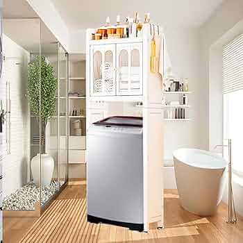 Hukimoyo Washing Machine Storage Rack Stand Top Load 5.6 x2.2 Ft,2 Tier Metal Bathroom Shelf Cabinet Space Saving Organizer for Balcony, Laundry Room ...