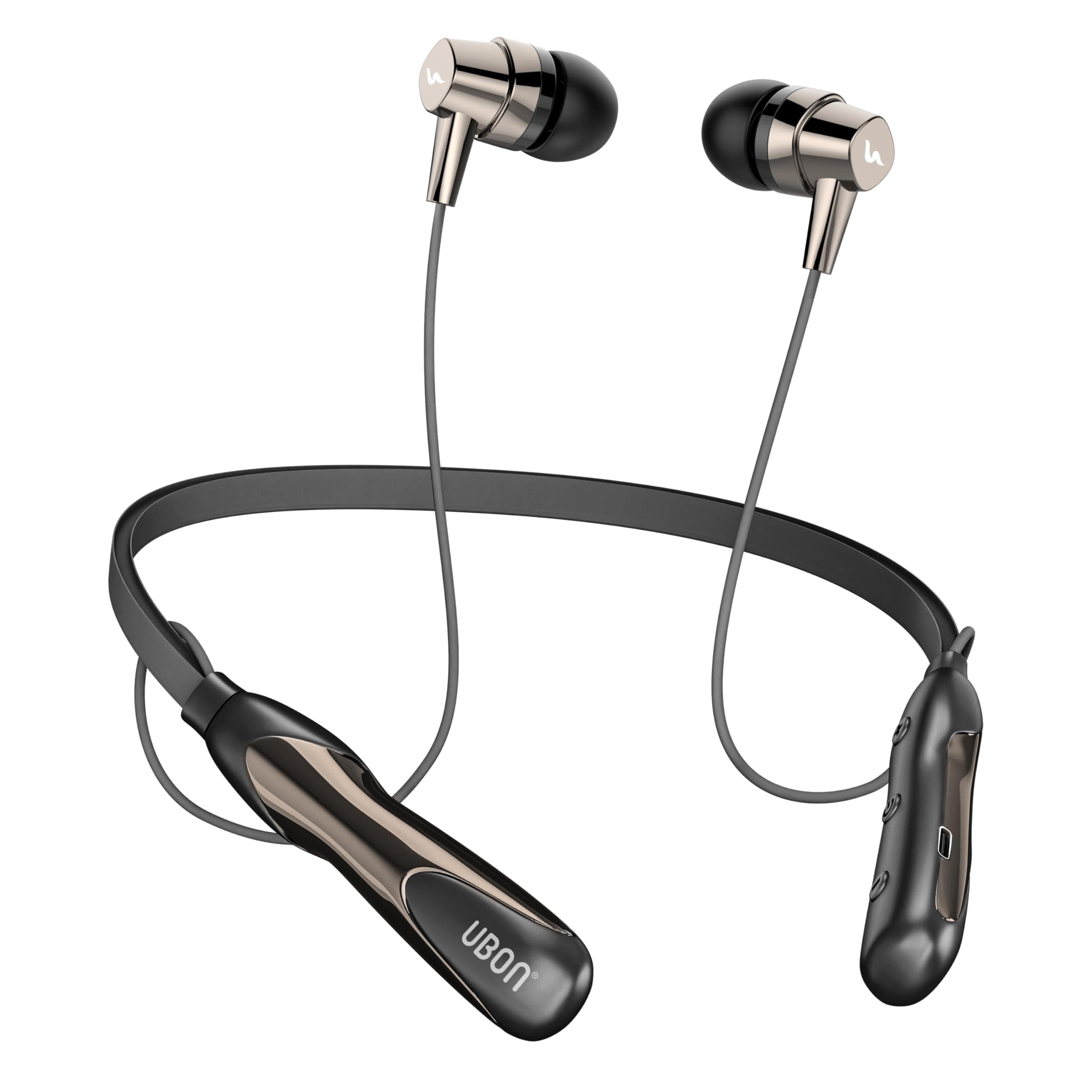 UBON U6 Series Wireless 30 Hrs Playback, Dual Pair, Fast Charge, Magnetic Buds, Bluetooth Neckband with Mic (Black)