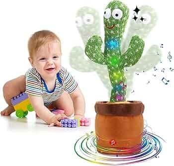 BUMTUM Dancing Cactus Toy, Wriggle & Singing for Babies & Kids, Plush Electronic Toys, Voice Recording Repeats(Green/Brown)
