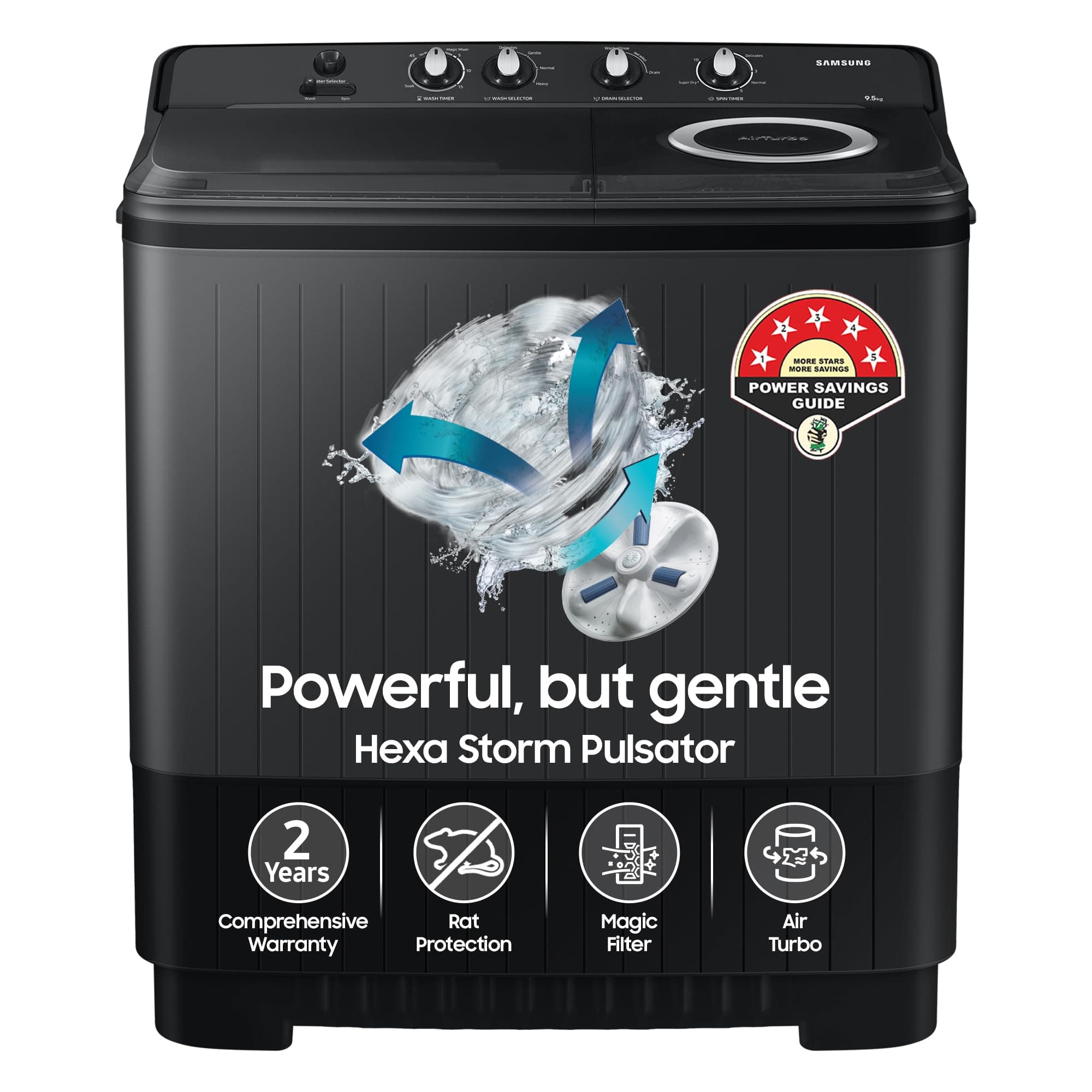 Samsung 9.5 Kg 5 Star Semi Automatic Top Loading Washing Machine (WT95A4260GD/TL,Dark Gray)