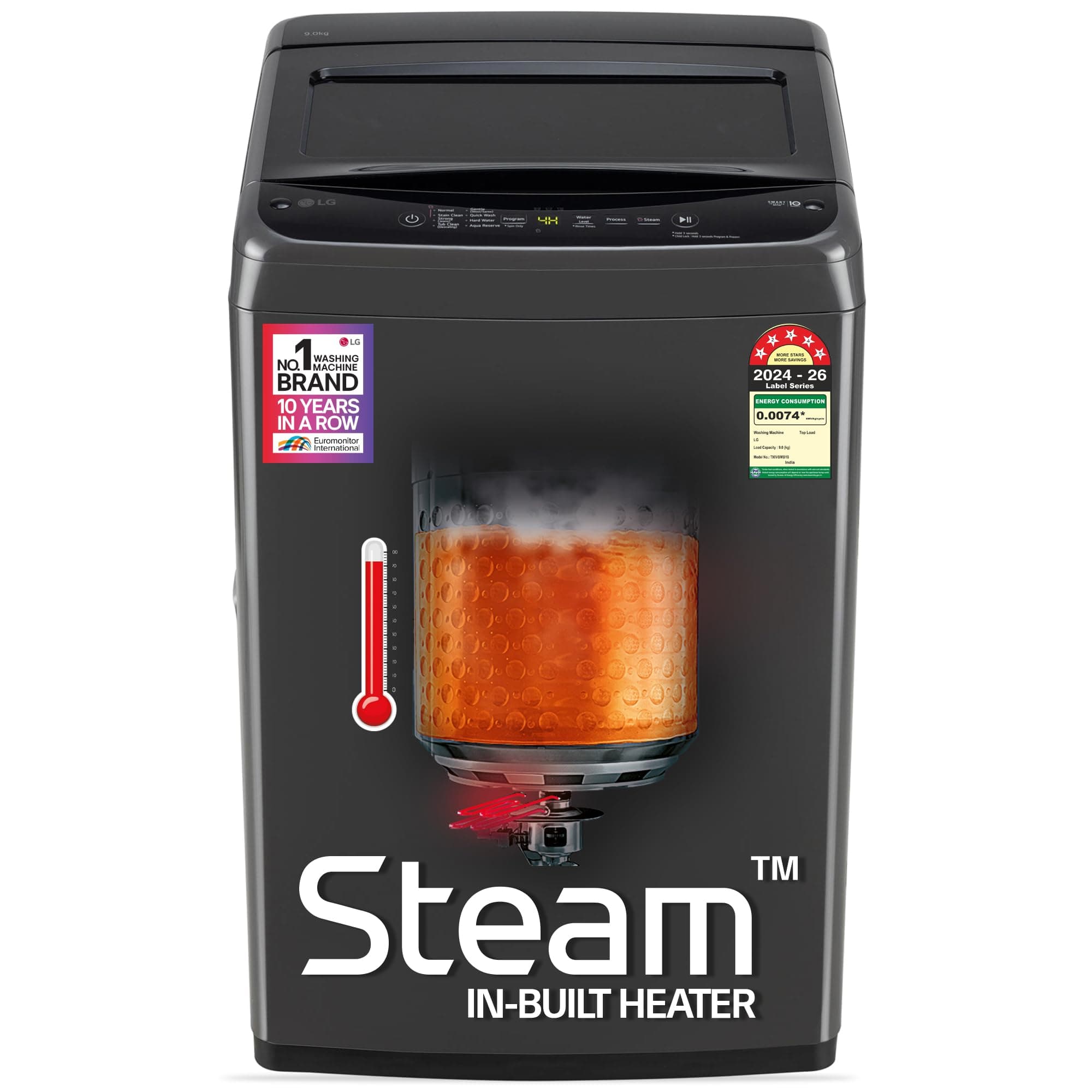 LG 9 Kg, 5 Star, Smart Inverter Technology, In-built heater with Steam, Fully Automatic Top Load Washing Machine (T90VBMB1S, Turbodrum, Stain Clean, L...