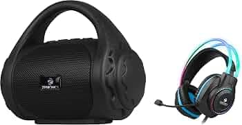 ZEBRONICS Jet PRO Premium Gaming Headphone with LED for Headband + earcups, 40mm Neodymium Drivers, 2 Meter Braided Cable & in-line Controller & Zeb-County 3W Wireless Bluetooth Portable Speaker