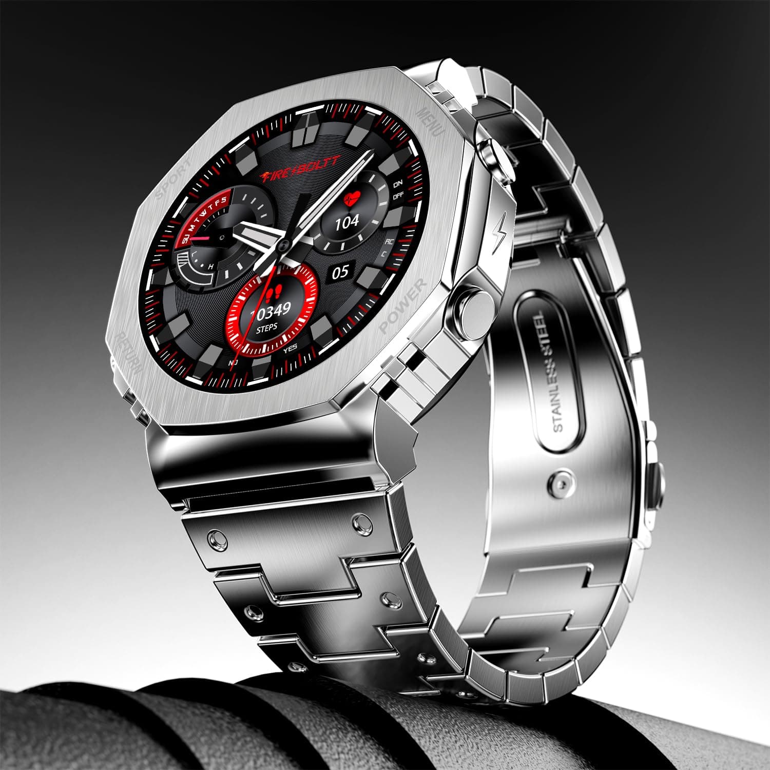 Fire-Boltt Obsidian 33.5mm (1.32 inch) AMOLED Display, Stainless Steel Design, 466 * 466 px Resolution, Bluetooth Calling, Multiple Sports Modes, Heal...