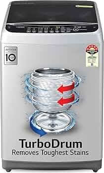 LG 8 Kg 5 Star Smart Inverter TurboDrum Fully Automatic Top Loading Washing Machine (T80SPSF1Z, Punch + 3, 2023 Model, Middle Free Silver)