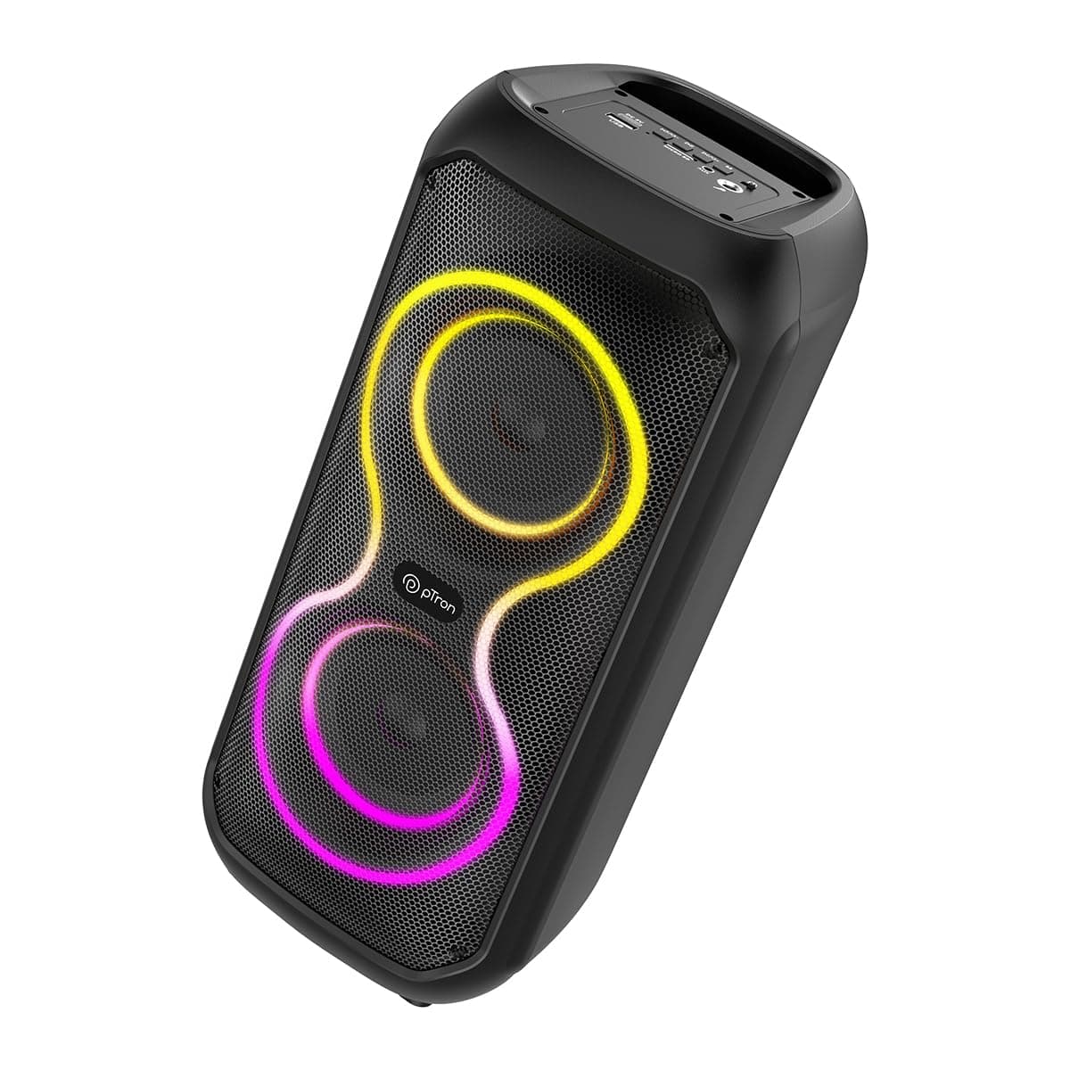 pTron Fusion ONE 48W Bluetooth Party Speaker w/Pristine Stereo Sound, Dual 4 inch Neo Drivers, Rhythmic RGB Lights, 6Hrs Playtime, BT5.3/Aux/TF Card/U...