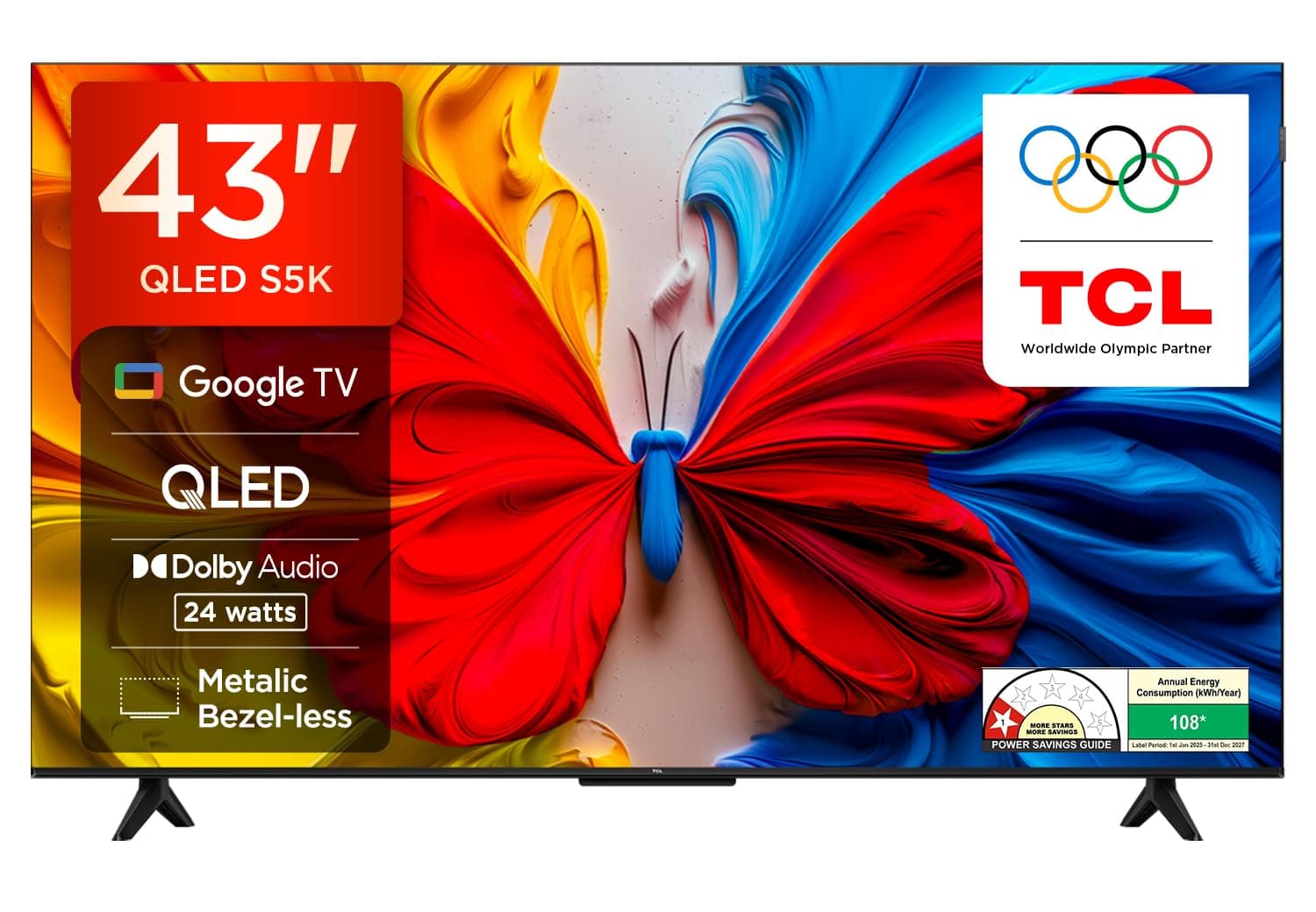 TCL 108 cm (43 inches) Metallic Bezel-Less FHD QLED TV 43S5K (Black)