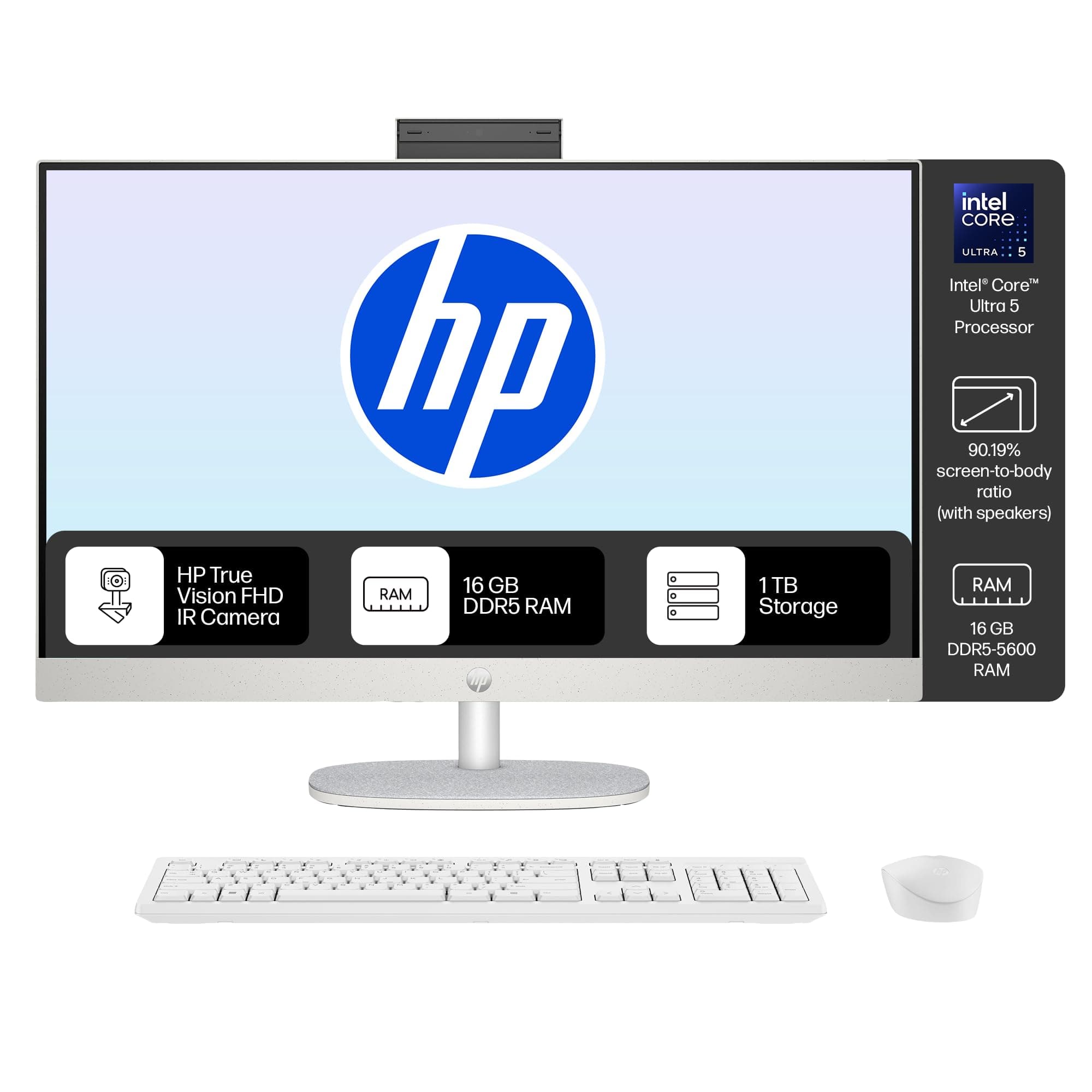 HP All-in-One, Intel Core Ultra 5 125U (16GB DDR5,1TB SSD) IPS, 300 nits, Anti-Glare, 27inch(68.6cm) FHD, Win11, M365, Office24, Shell White, 6.72kg, ...