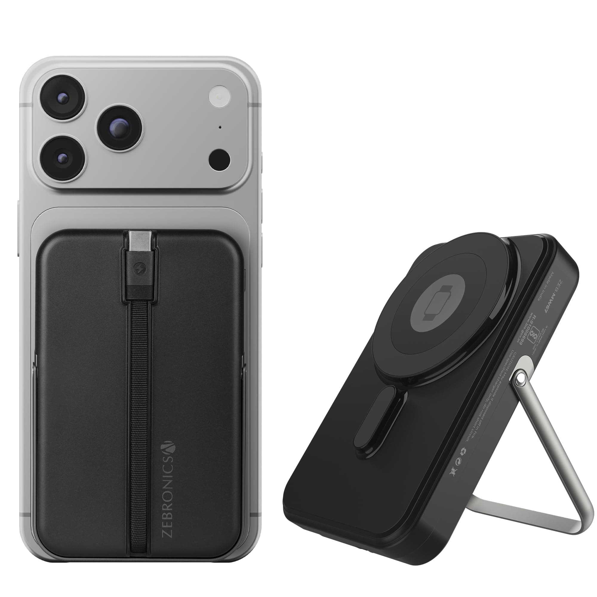 ZEBRONICS MW67 Wireless Power Bank, 10000 mAh, Rapid Charge, Magsafe Compatible, Outputs - 22.5W Wired | 15W Wireless, Type C Output Cable | Type C I/...