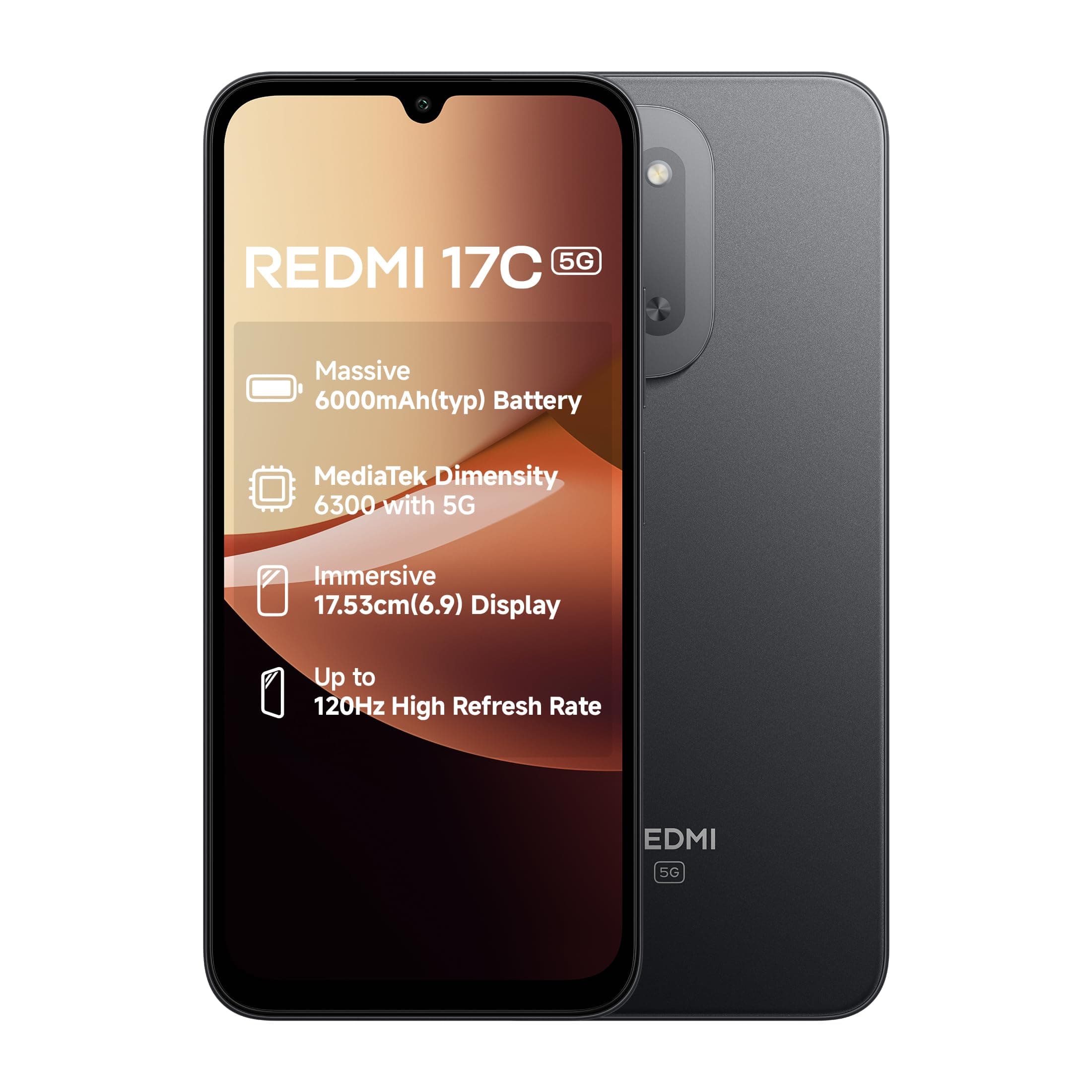 Redmi 17C 5G (4GB + 128GB) Dark Night | mAhssive 6000mAh Battery | 33W Fast Charging | MediaTek Dimensity 6300 | 17.53cm(...