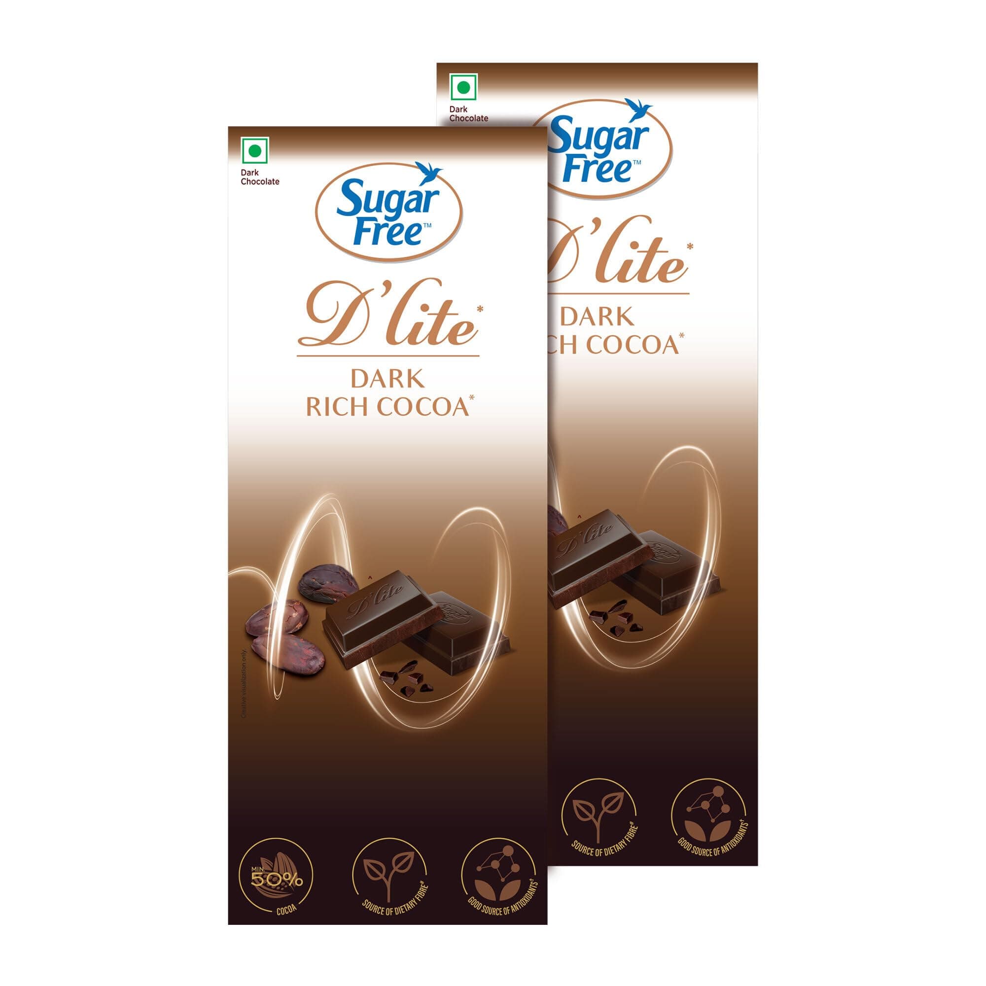 Sugar Free D'lite Rich Cocoa Dark Chocolate Bar, 80g (Pack of 2)