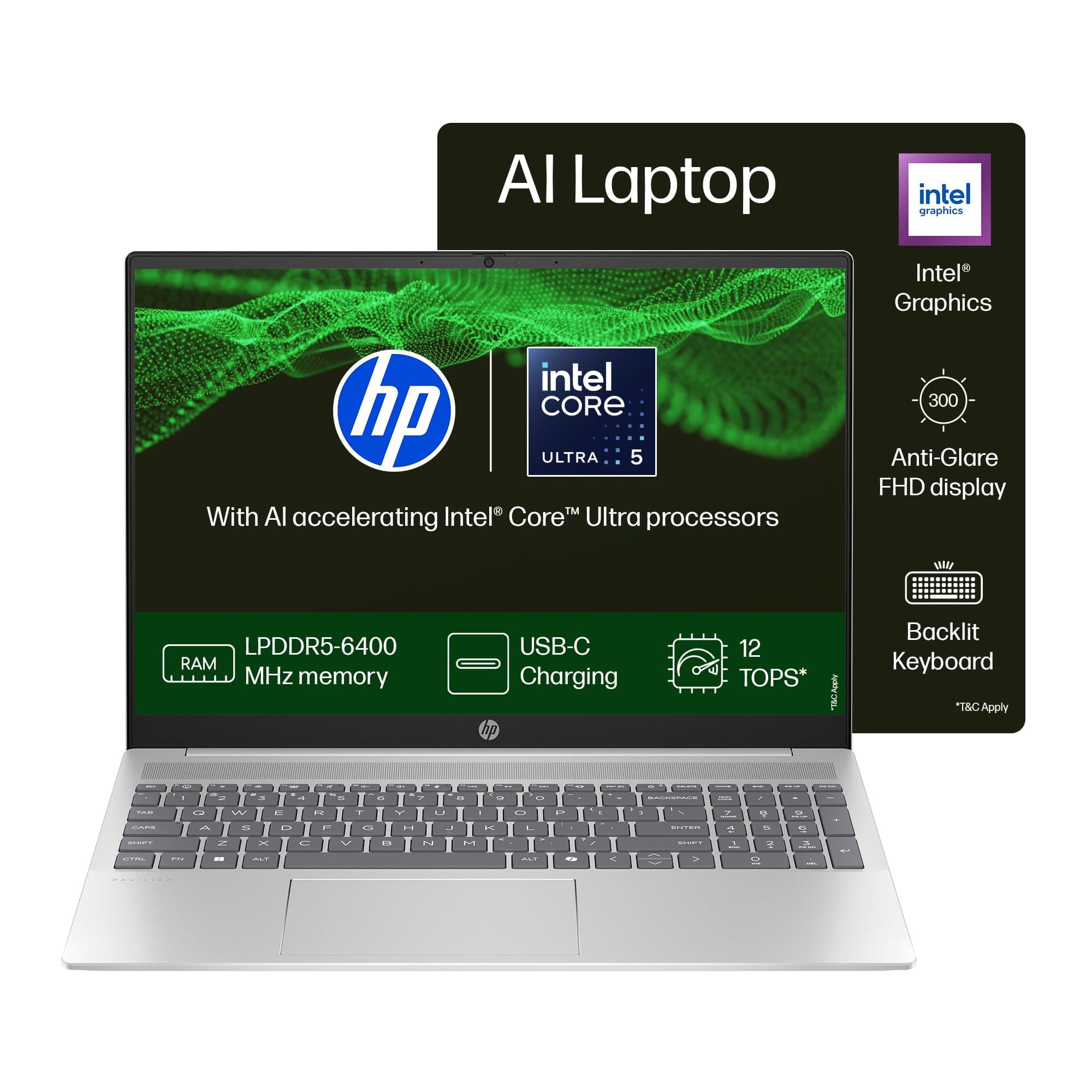 HP Pavilion 16, Enhanced by AI, Intel Core Ultra 5 125U, 16-inch (40.6 cm), WUXGA, 16GB LPDDR5, 512GB SSD, Intel graphics, 1080p FHD IR camera, Copilo...