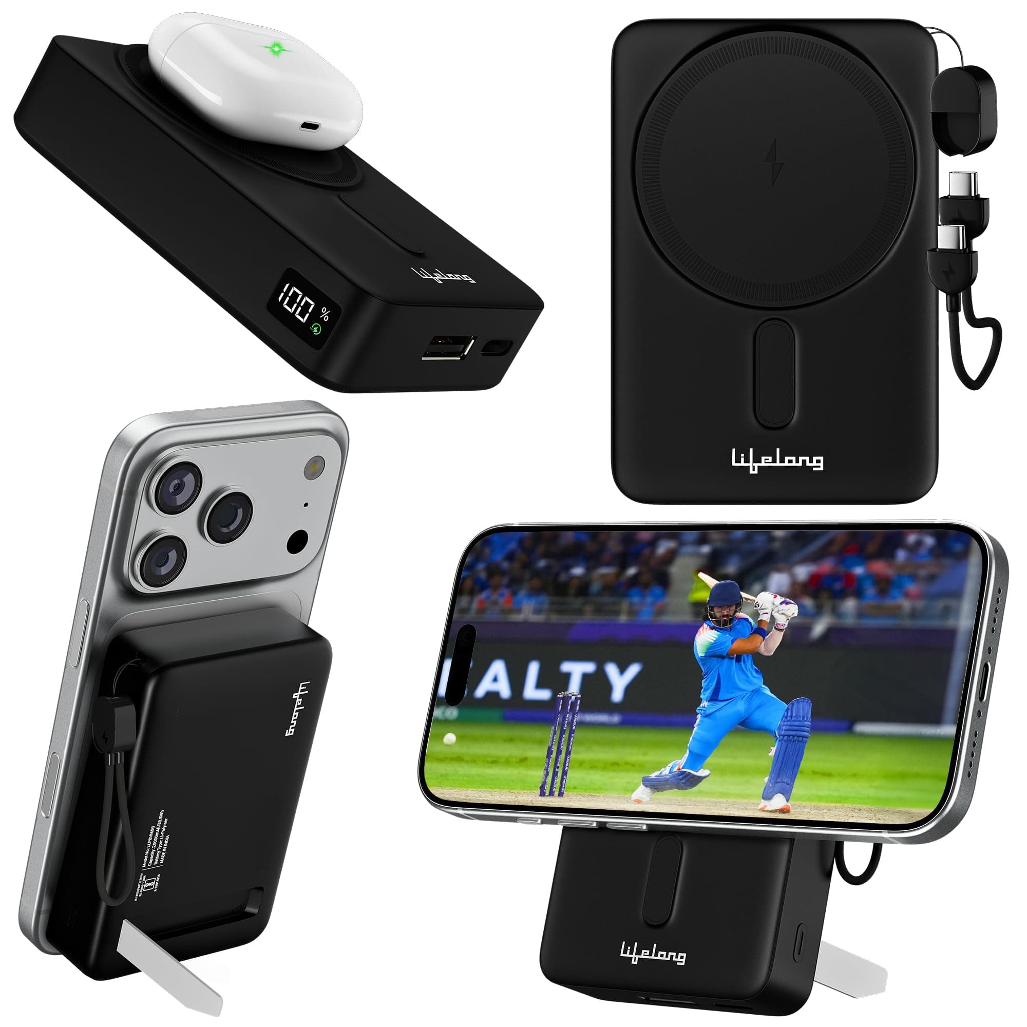 Lifelong Electronics 20000mAh (Double Capacity) MagSafe Wireless Power Bank | iPhone, Apple AirPods & All Qi Enabled Phones | Supports Wired Fast Char...