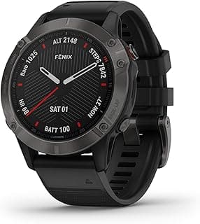 Garmin Carbon-Graphite fenix 6 Sapphire Carbon Gray DLC with Black Band Wrist-Based Heart Rate¹ and Pulse OX² Sensors Add Insight to Your Fitness Acti