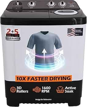 White Westinghouse 7.5 kg 3D Wash Semi Automatic Top Loading Washing Machine (SFW7500/ BLACK/ 2023)