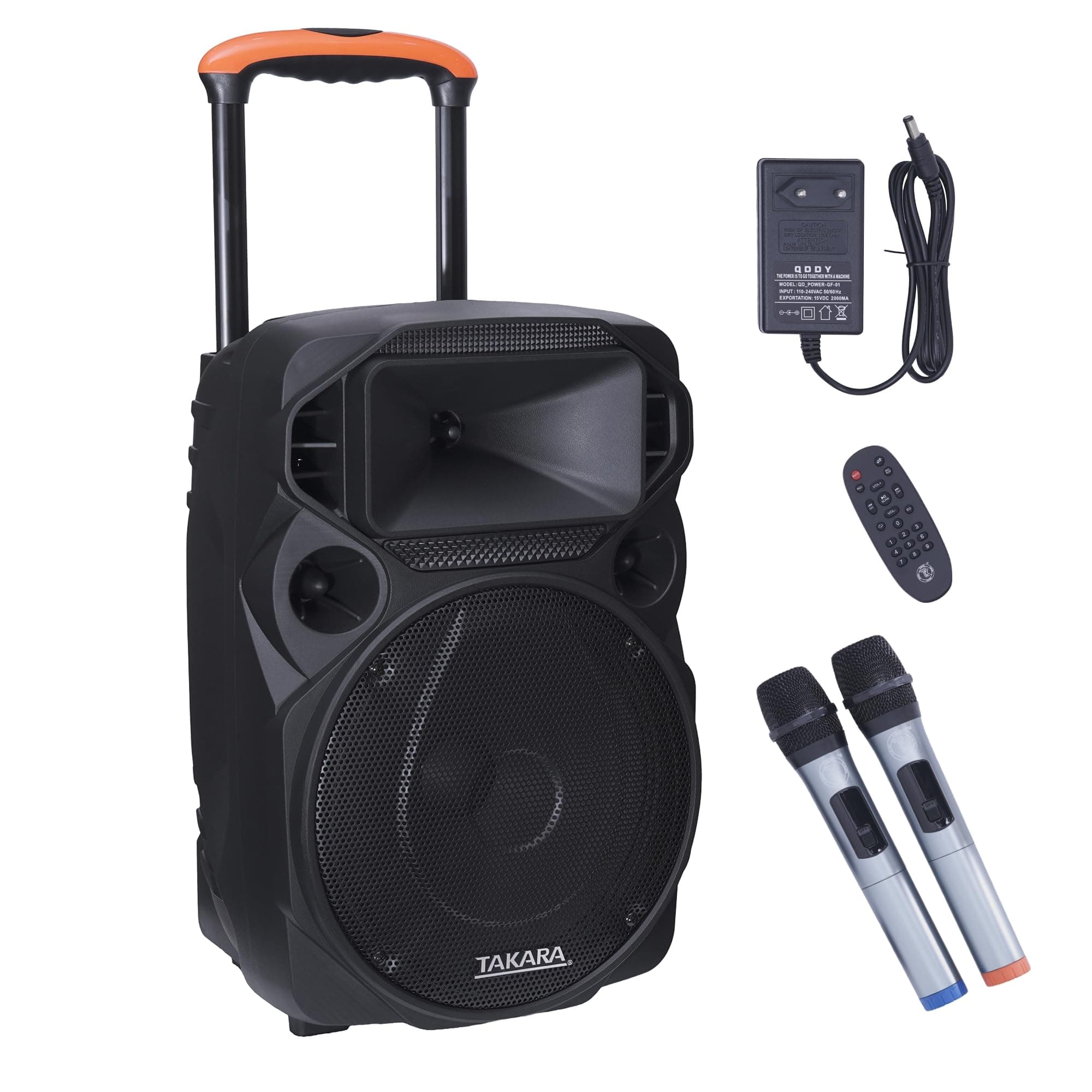 TAKARA T-6008 Portable Trolley 8 Inch Speaker Multimedia Bluetooth, Karaoke with Audio Recording, USB, Rechargeable Battery PA System with 2 Wireless 
