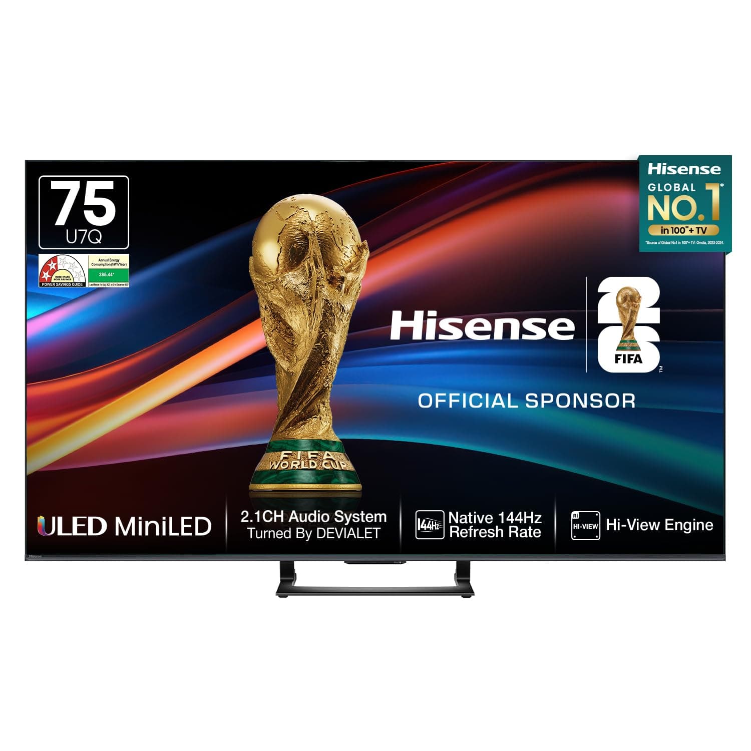 Hisense 189 cm (75 inches) U7Q Series 4K Ultra HD Smart QLED Mini LED TV 75U7Q (Black)
