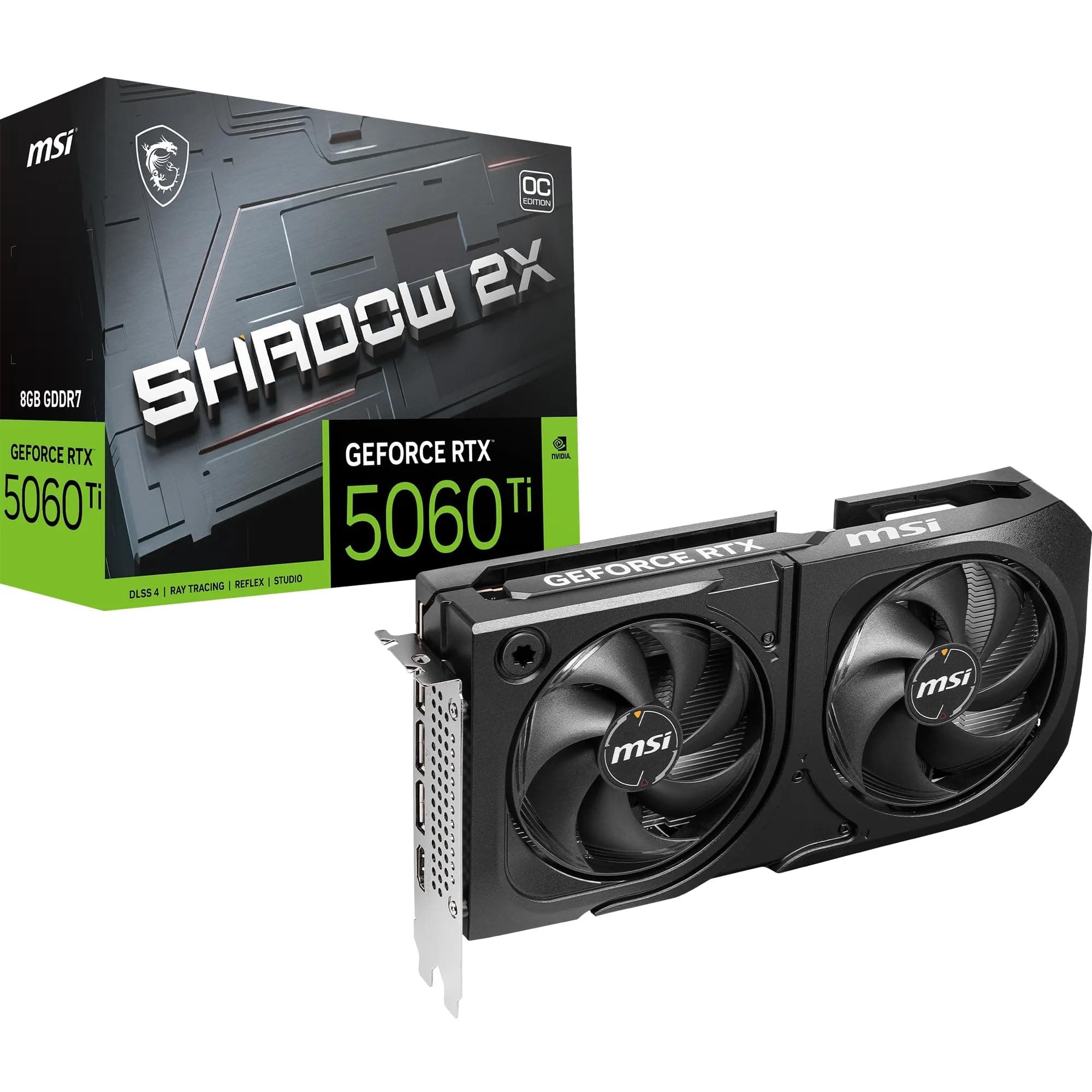 MSI GeForce RTX 5060 Ti 8G Shadow 2X OC Plus Graphic Card - NVIDIA GeForce RTX 5060 Ti GPU, 8GB GDDR7 128-bit Memory, 28 Gbps, PCI Express Gen 5 x16 I...