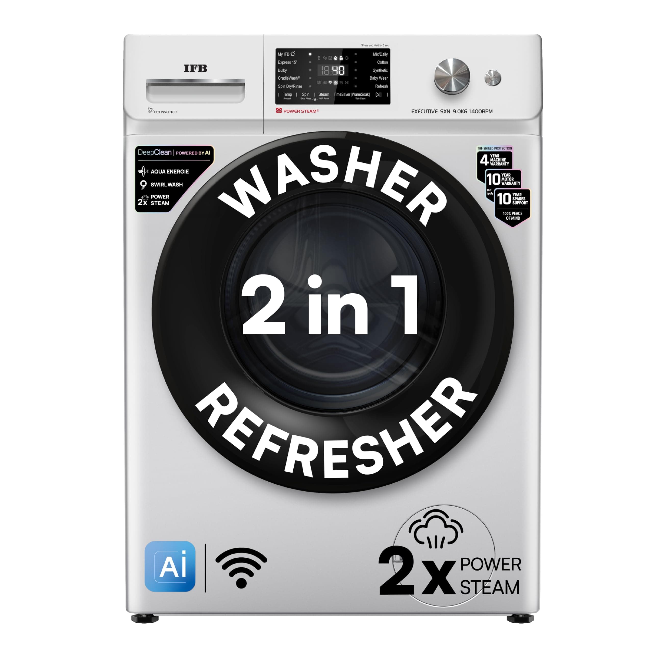 IFB 9Kg 5 Star with 9 Swirl Wash, AI Powered, Wi-Fi, Fully Automatic Front Load Washing Machine (Executive SXN 9014K, Steam Refresh Program with Eco I...
