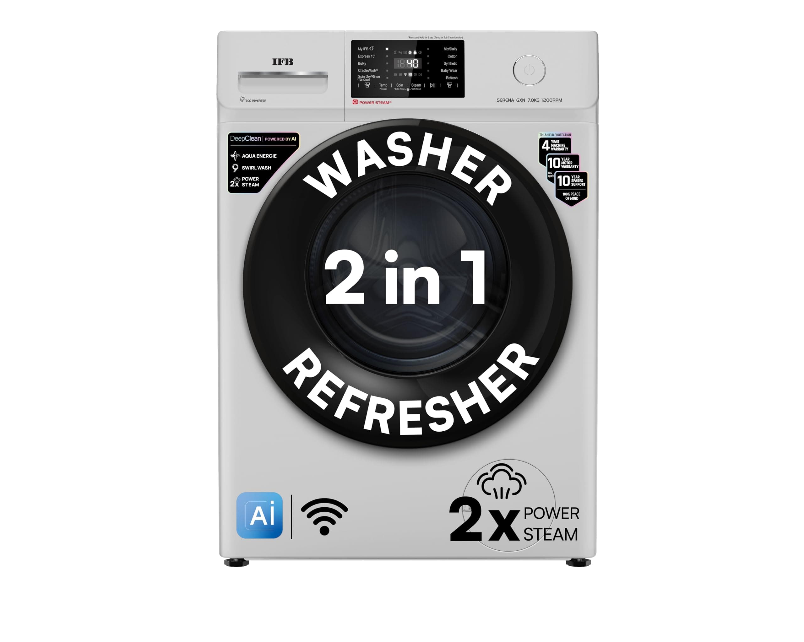 IFB 8 Kg 5 Star with 9 Swirl Wash, AI Powered, Wi-Fi, Fully Automatic Front Load Washing Machine (Senator GXN 8012, Steam Refresh Program with Eco Inv...