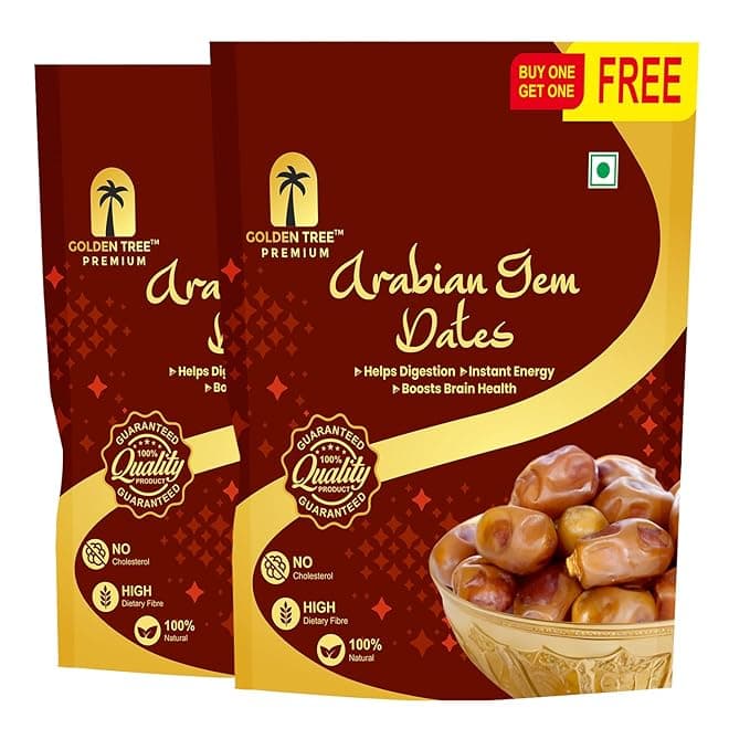 Arabian Gem Dates/Khajoor Natural Sweeteners| No Preservatives | Dried Dates in Resealable Bag Fresh Healthy Dried Fruit Snack (2x250gm)