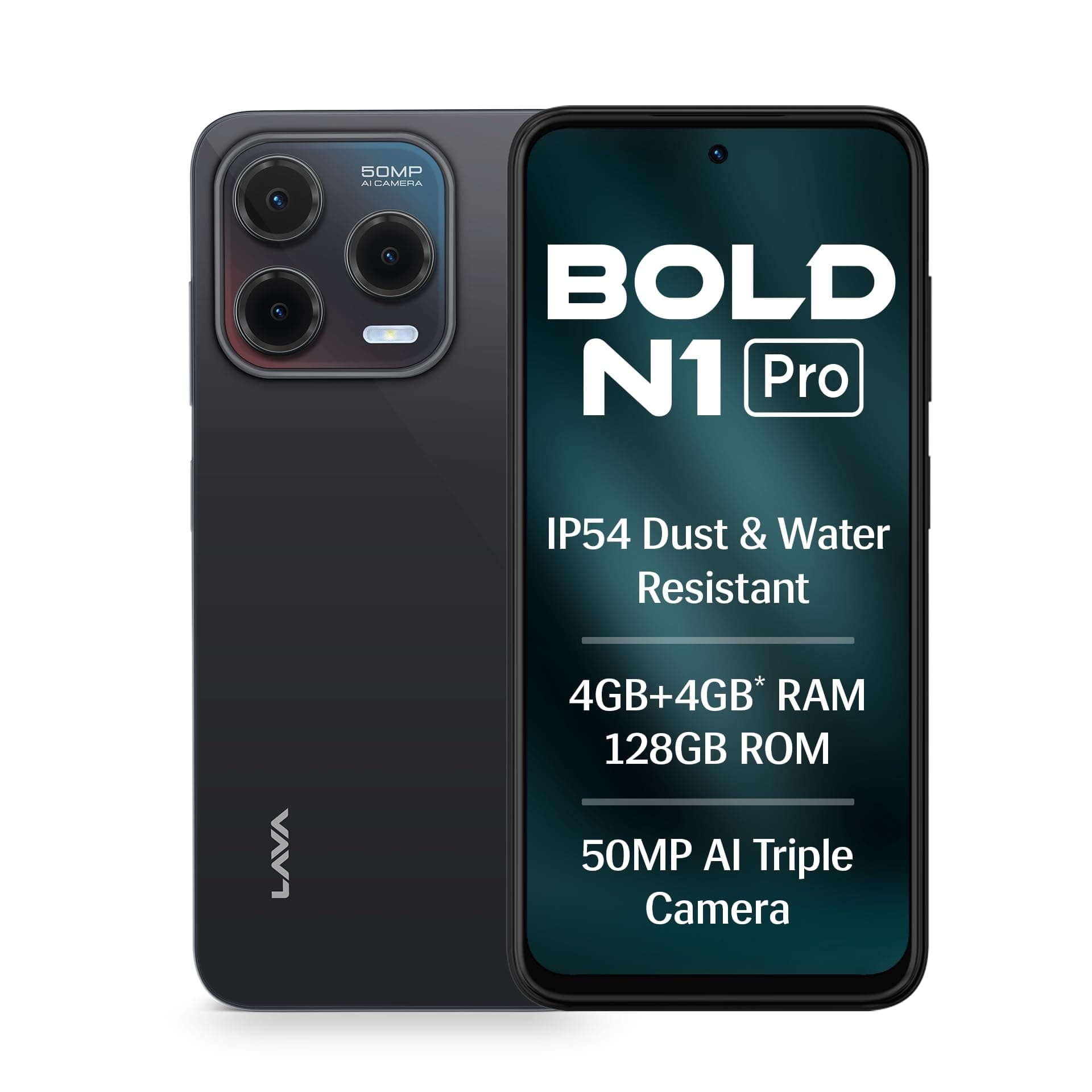 Lava Bold N1 Pro (Stealth Black, 4 GB RAM, 128 GB Storage)| Bigger 6.67" HD+ IP54 Display | 120 Hz Refresh Rate | 50 MP AI Triple Rear Camera | 8 MP F...