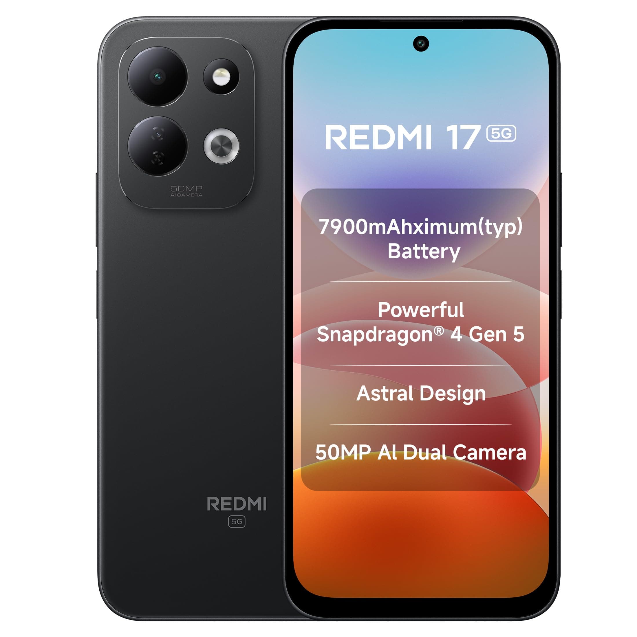 Redmi 17 5G (Absolute Black, 6GB RAM, 128GB ROM) | 7900mAh Battery + 45W Fast Charging | 6.9" 120Hz Adaptive Display | Sna...
