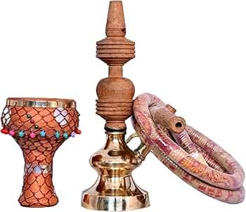 Ovking Desi Hookah, Brass Hookah, Vintage Look Hookah, Rajasthani Hookah, Brass and Wood Mixed Hookah, sada Hookah Handicrafts Copper Gold Brass Harya...