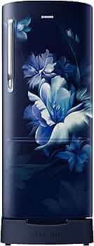 Samsung 183 L, 3 Star, Digital Inverter, Direct-Cool Single Door Refrigerator (RR20D1823UZ/HL, Midnight Blossom Blue, Base Stand Drawer)