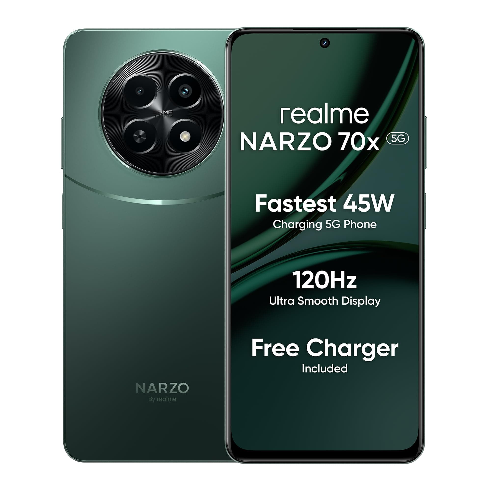realme NARZO 70x 5GForest Green,4GB RAM, 128GB Storage| 120Hz Ultra Smooth Display | Dimensity 6100+ 6nm 5G | 50MP AI Camera | 45W Charger in The Box
