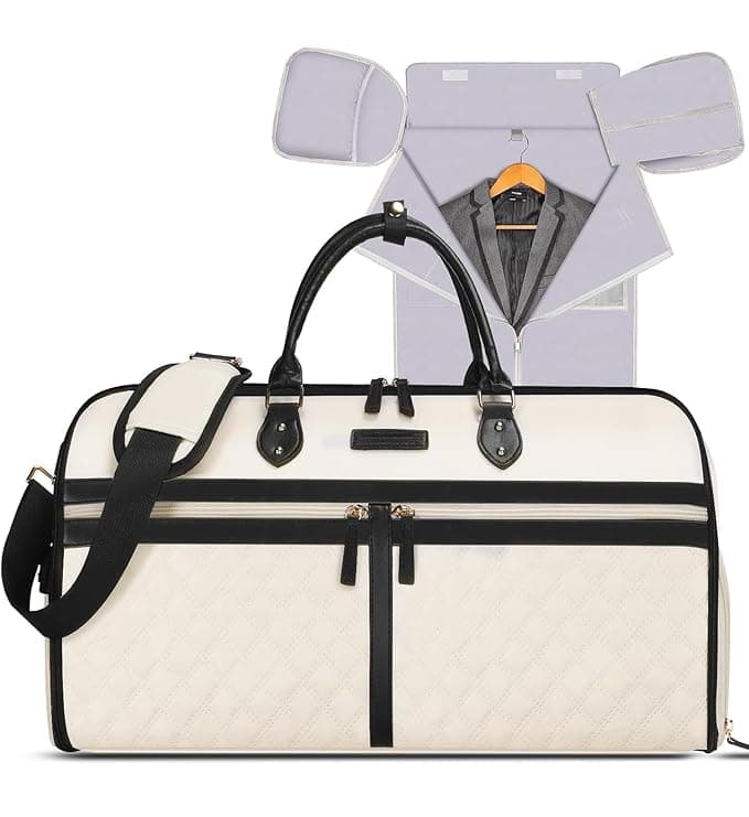 House of Quirk 2-in-1 Convertible Garment Duffle Bag – Travel Weekender with Shoe Compartment & Shoulder Strap for Men & Women (Beige)