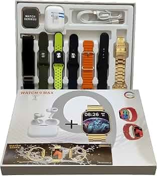 SARSA Premium 2 inch Display Smart Watch 9 Max+Airpods Pro/Seven Straps/Wireless Charger Smartwatch BT Calling Sports,Mode Fitness (Gold, Multicolor S...