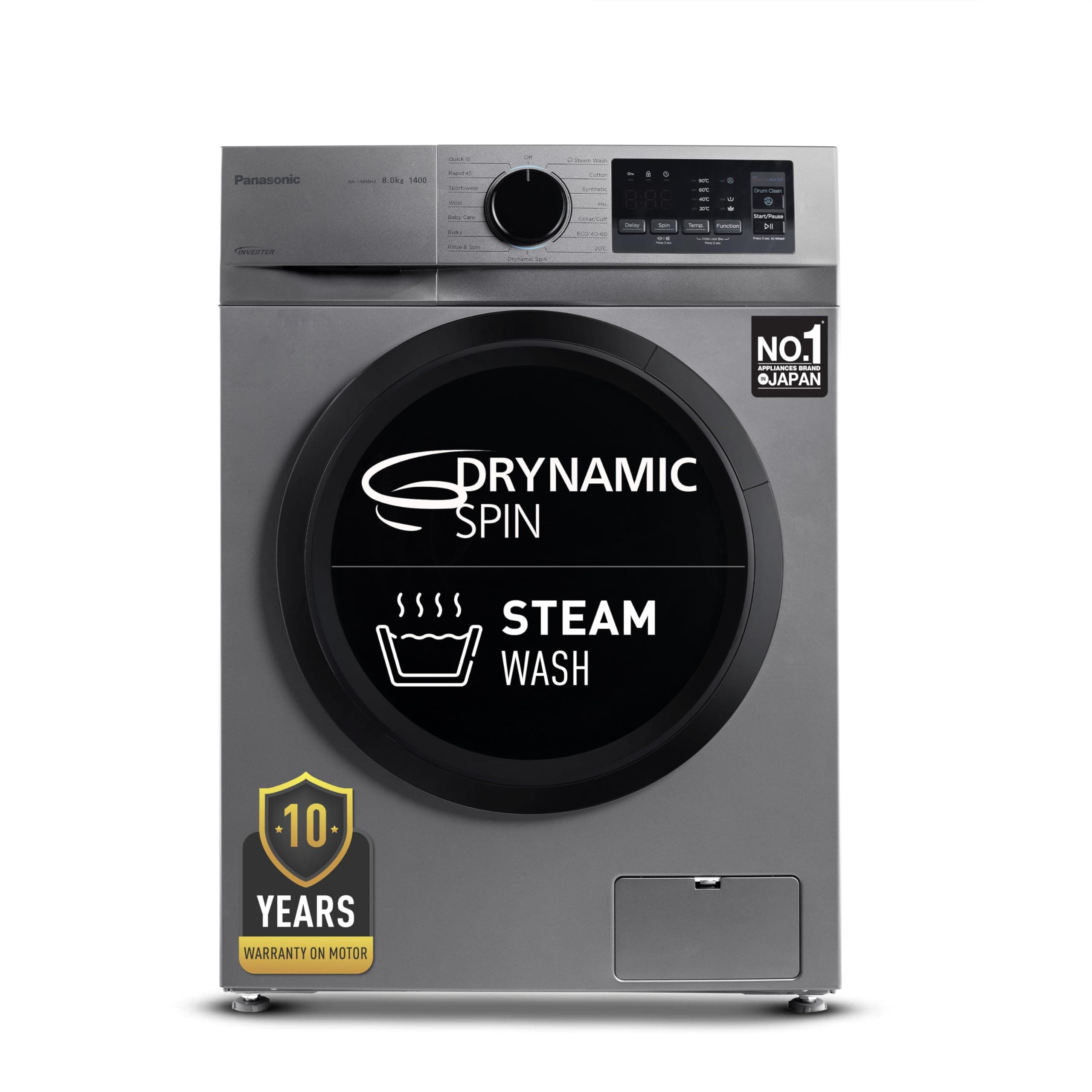 Panasonic 8 kg 5 Star Inverter Fully Automatic Front Loading Washing Machine (NA-148MH2L01, 2024 Model, Dark Silver, Steam, Drynamic Spin)