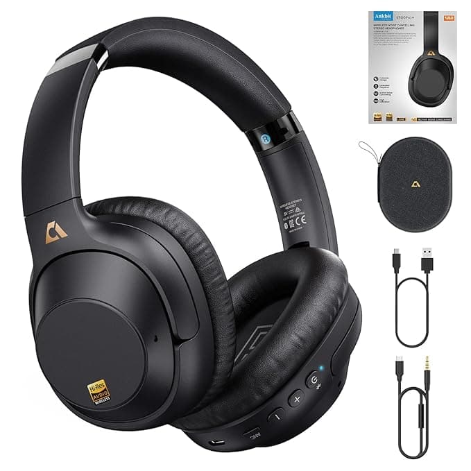 Ankbit E500Pro+ LDAC Hybrid Active Noise Cancelling Headphones 2024 Upgraded Version, Aptx Low Latency Over Ear Headphones for Hi-Res Audio Deep Bass 90H Playtime