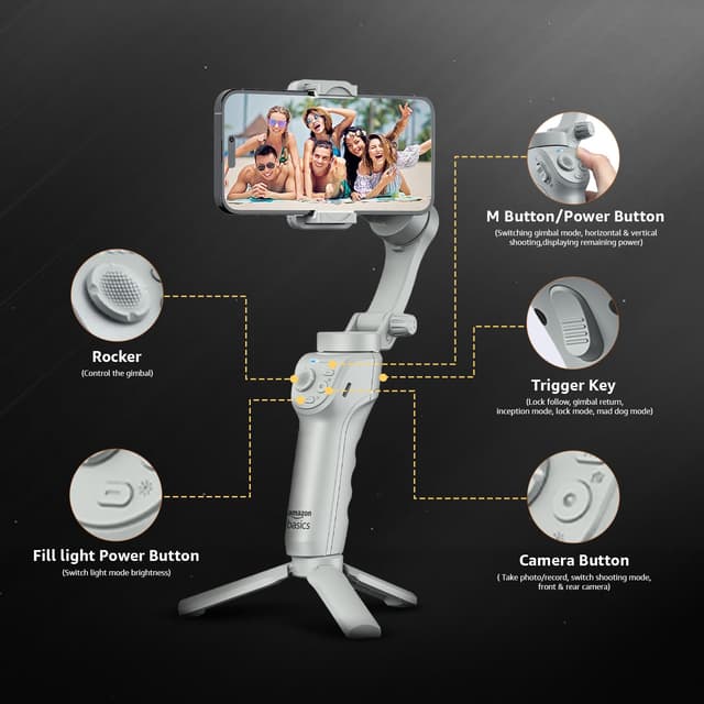 Amazon Basics 3-Axis Smartphone Gimbal Stabilizer with AI Fa… | Price ...