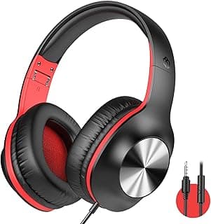 iClever HS18 Wired Headphones with Mic, Over The Ear Headphone, Headset with Mic, Adjustable Wired Headphones with 3.5mm Jack for Laptop/Online Class,