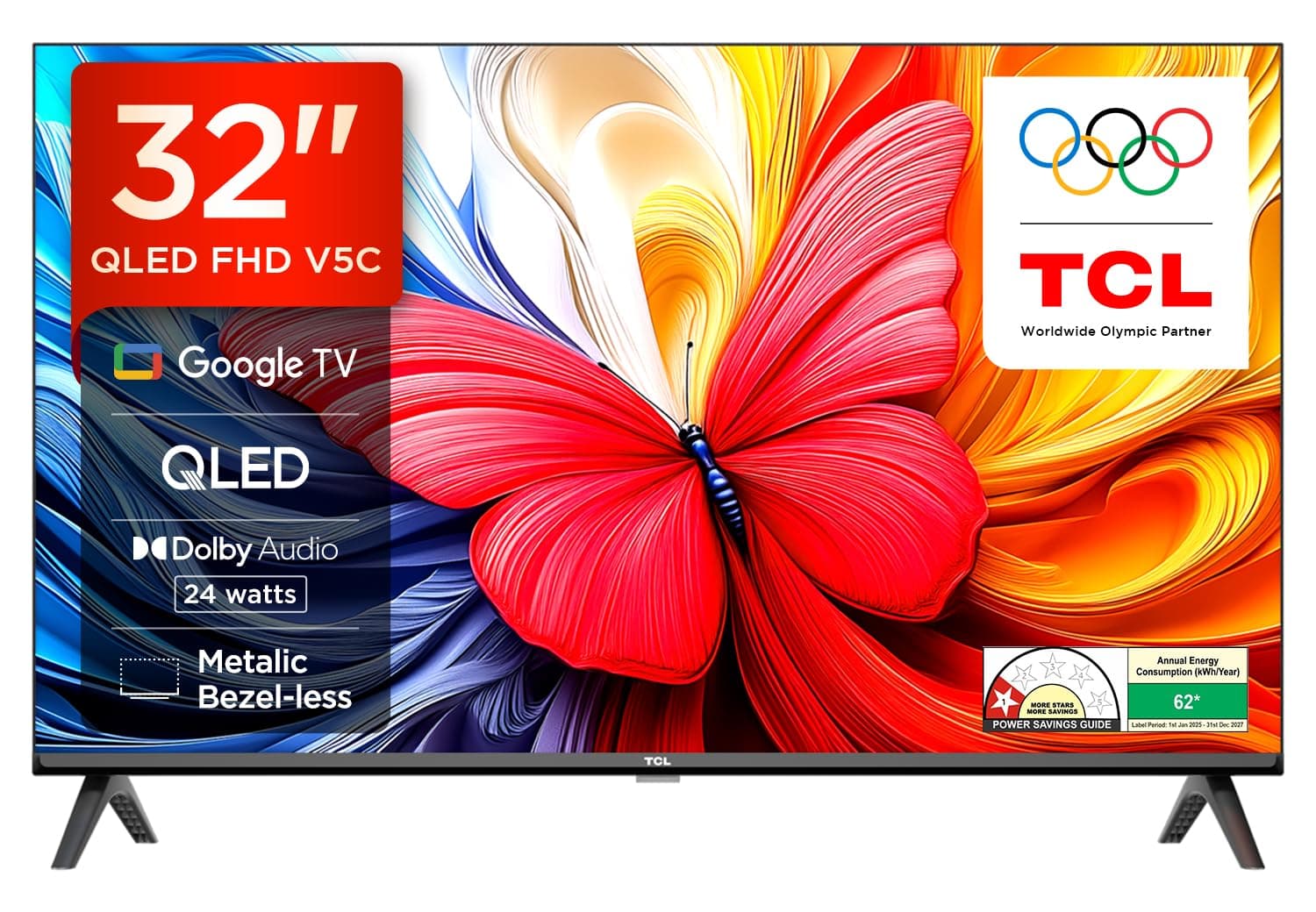 TCL 81 cm (32 inches) V5C Series Metallic Bezel-Less FHD QLED TV 32V5C