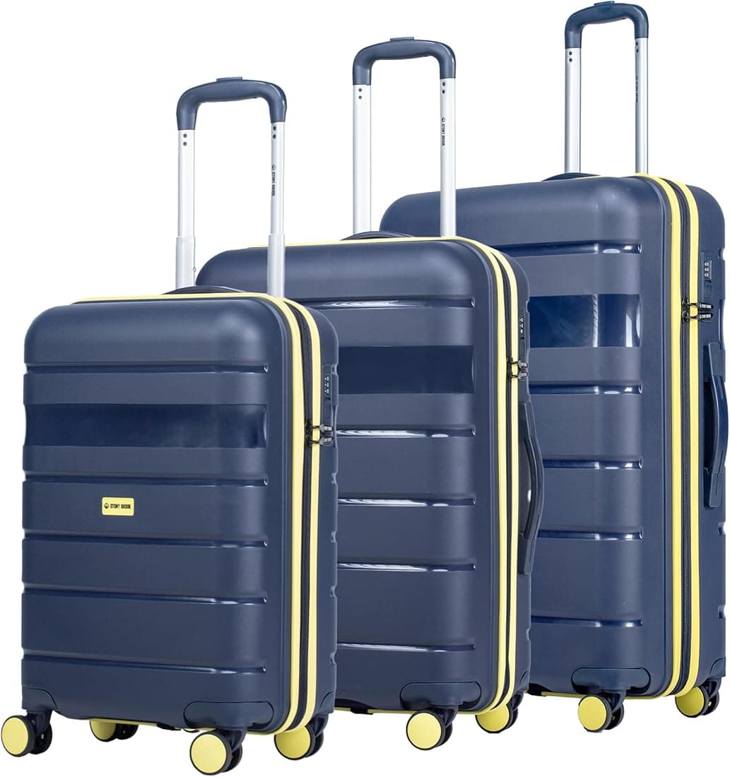 Stony Brook by Nasher Miles Saturn Hard-Sided Polypropylene Luggage Set of 3 Navy Blue Trolley Bags Suitcases (55, 65 & 75 cm)