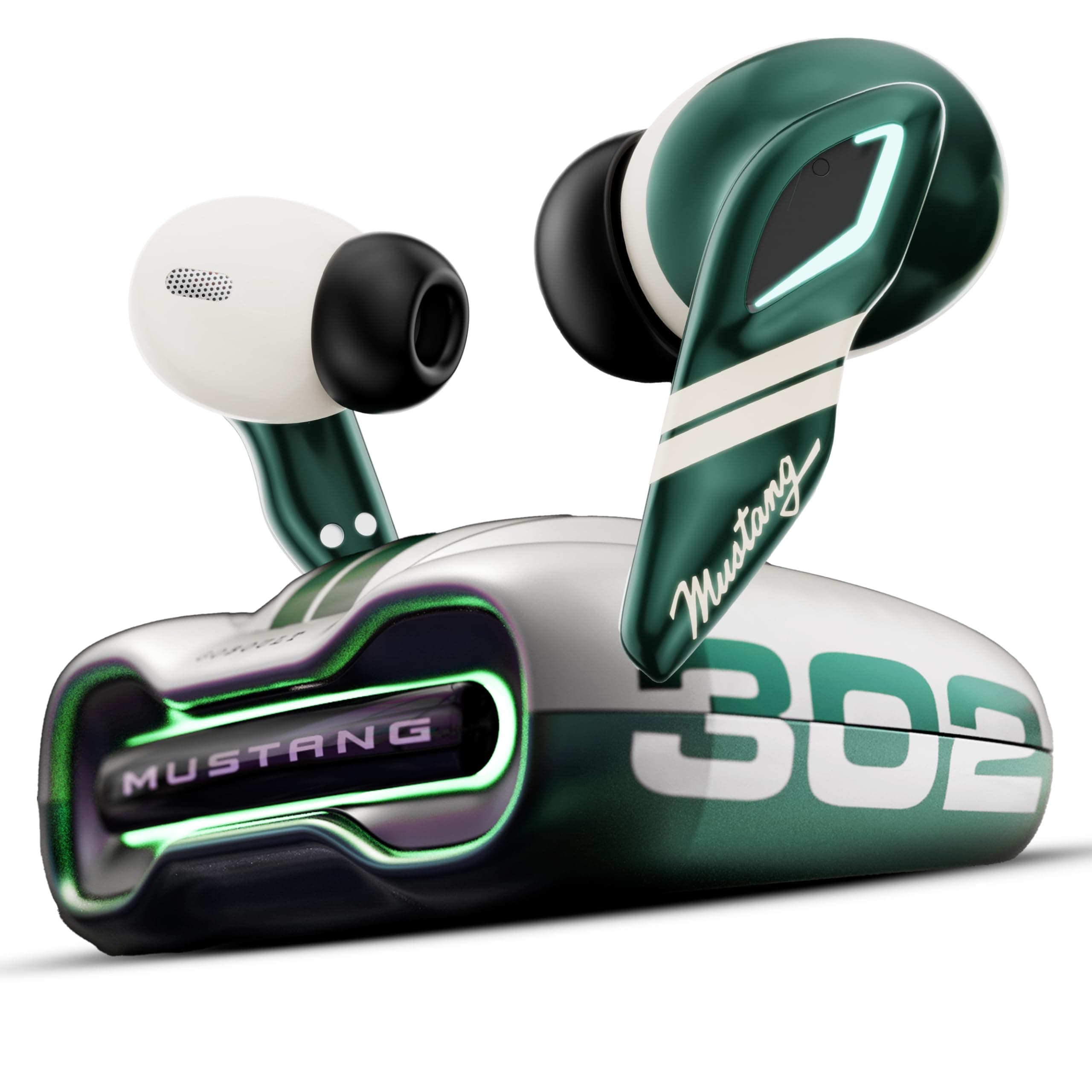 GOBOULT x Mustang Torq Wireless in Ear Earbuds with 60H Playtime, App Support, Quad Mic ENC, 45ms Low Latency, 13mm Driver, Breathing LEDs, Made in In...