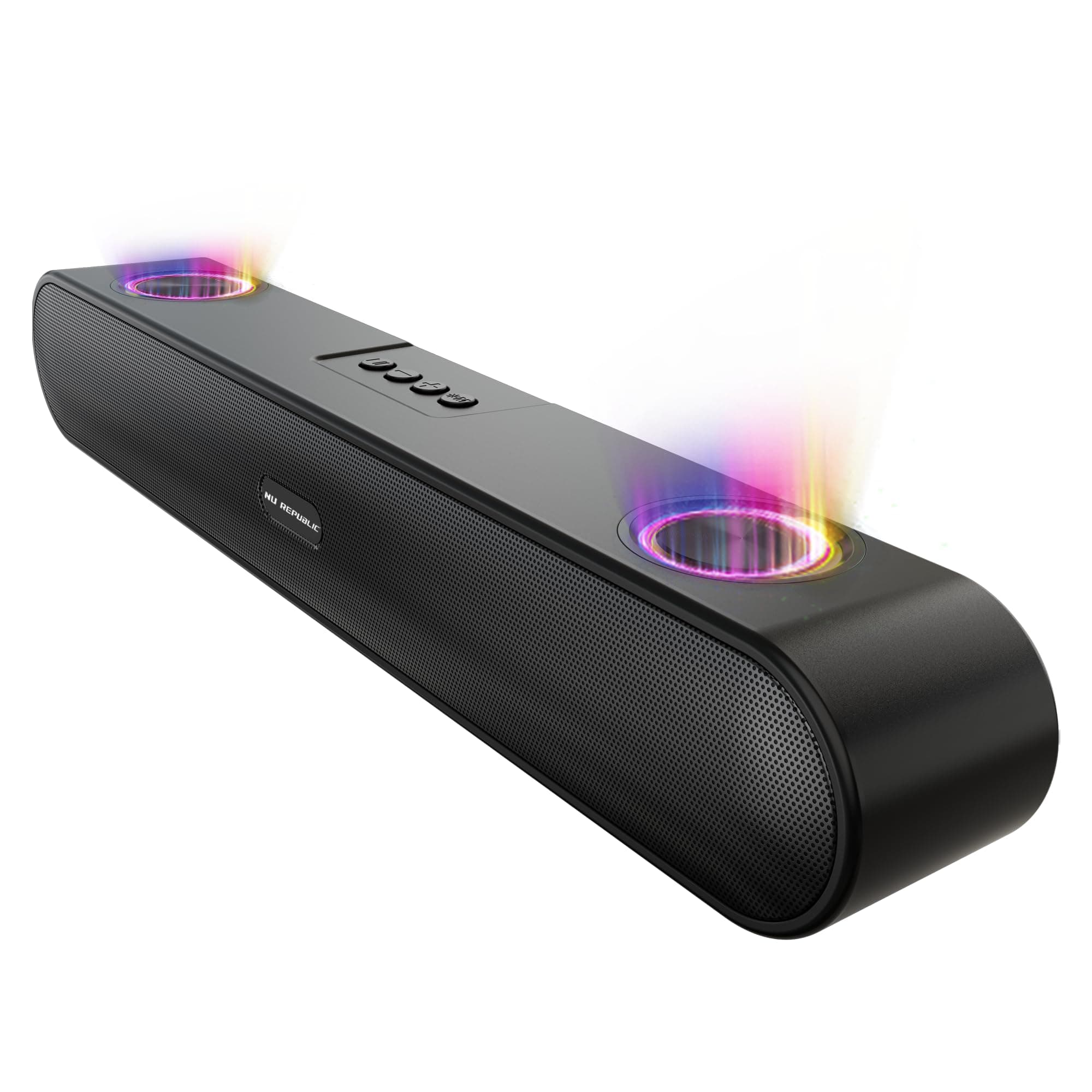 NU REPUBLIC Party Box 16 Bluetooth Soundbar with X-Bass Technology, Upto 10 Hrs Playtime, Multiple RGB LED Lights, 16 W Output (Black, 2.0 Channel)