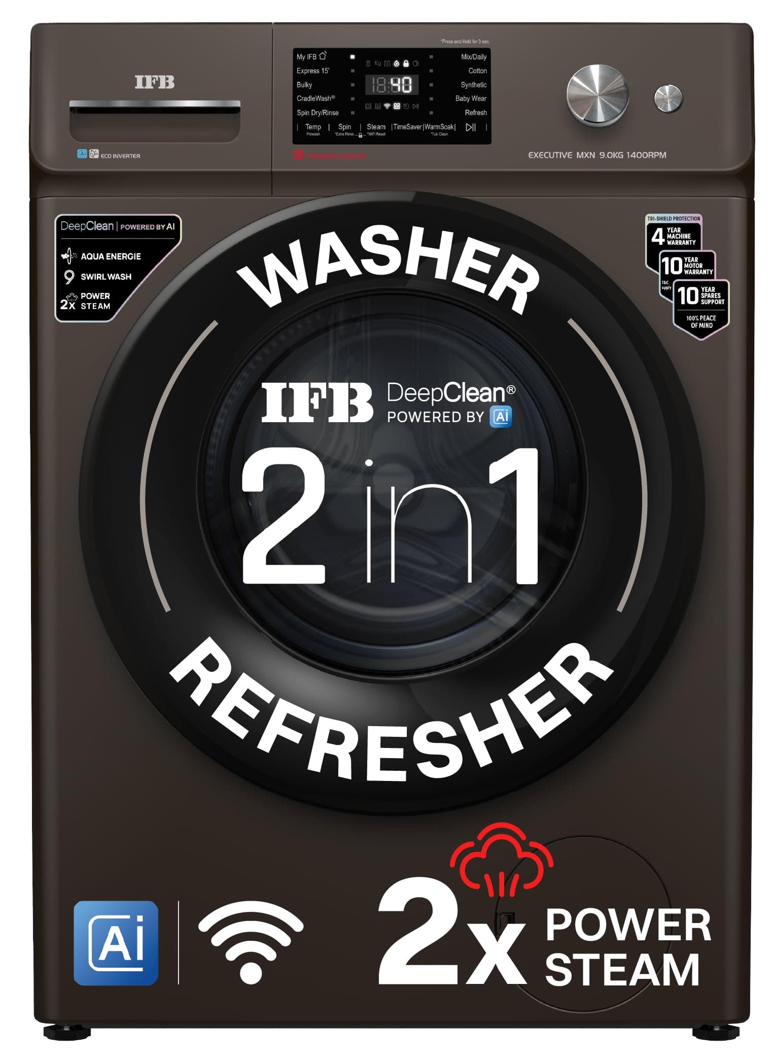 IFB 9 Kg 5 Star with DeepClean Technology, AI Powered, WiFi, Fully Automatic Front Load Washing Machine (EXECUTIVE MXN 9014K CMS, PowerSteam, 9 Swirl,...