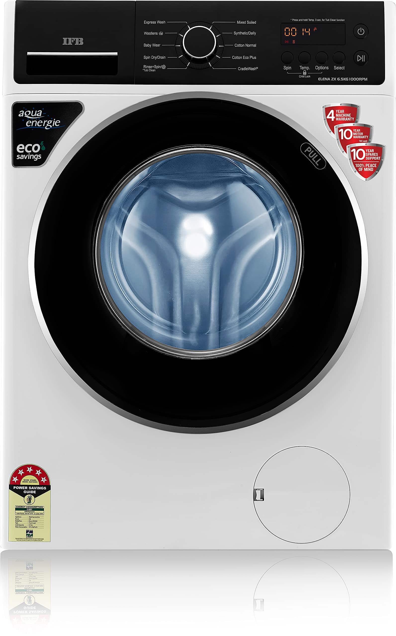 IFB 6.5 Kg 5 Star Fully-Automatic Front Loading Washing Machine (Elena ZX, White, In-Built Heater, 3D Wash Technology)
