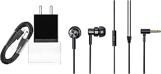 Mi 10W Charger with Cable (1.2 Meter, Black) & Redmi Earphones (Black)