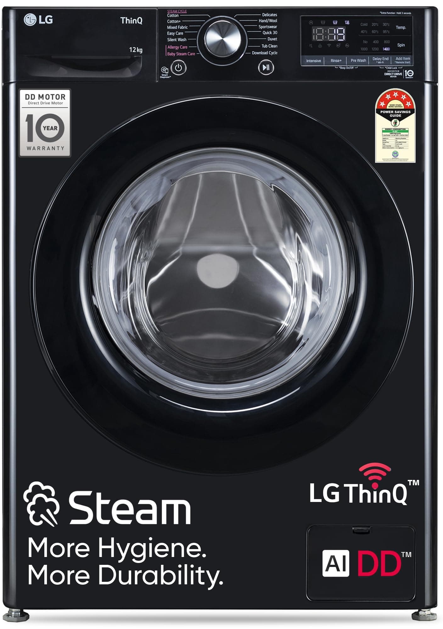 LG 12 Kg, 5 Star, AI Direct Drive Technology, Wi-Fi, Steam Fully Automatic Front-Loading Washing Machine (FHP1412Z3O, Intelligent & Convenient Fabric ...