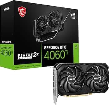 MSI GeForce RTX 4060 Ti Ventus 2X Black 8G OC Gaming Graphics Card - 8GB GDDR6, PCI Express Gen 4, 128-bit, 3X DP v 1.4a, HDMI 2.1a (Supports 4K & 8K ...