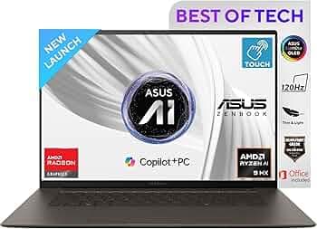 ASUS Zenbook S 16, 16" 3K OLED Touch Screen, AMD Ryzen AI 9 HX 370,(32GB RAM/1 TB SSD/Radeon 890M iGPU/MS Office 365 Basic (1Year)*/Windows 11/Office ...