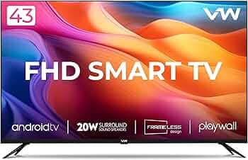 VW 109 cm (43 inches) Playwall Frameless Series Full HD Android Smart LED TV VW43F2 (Black)