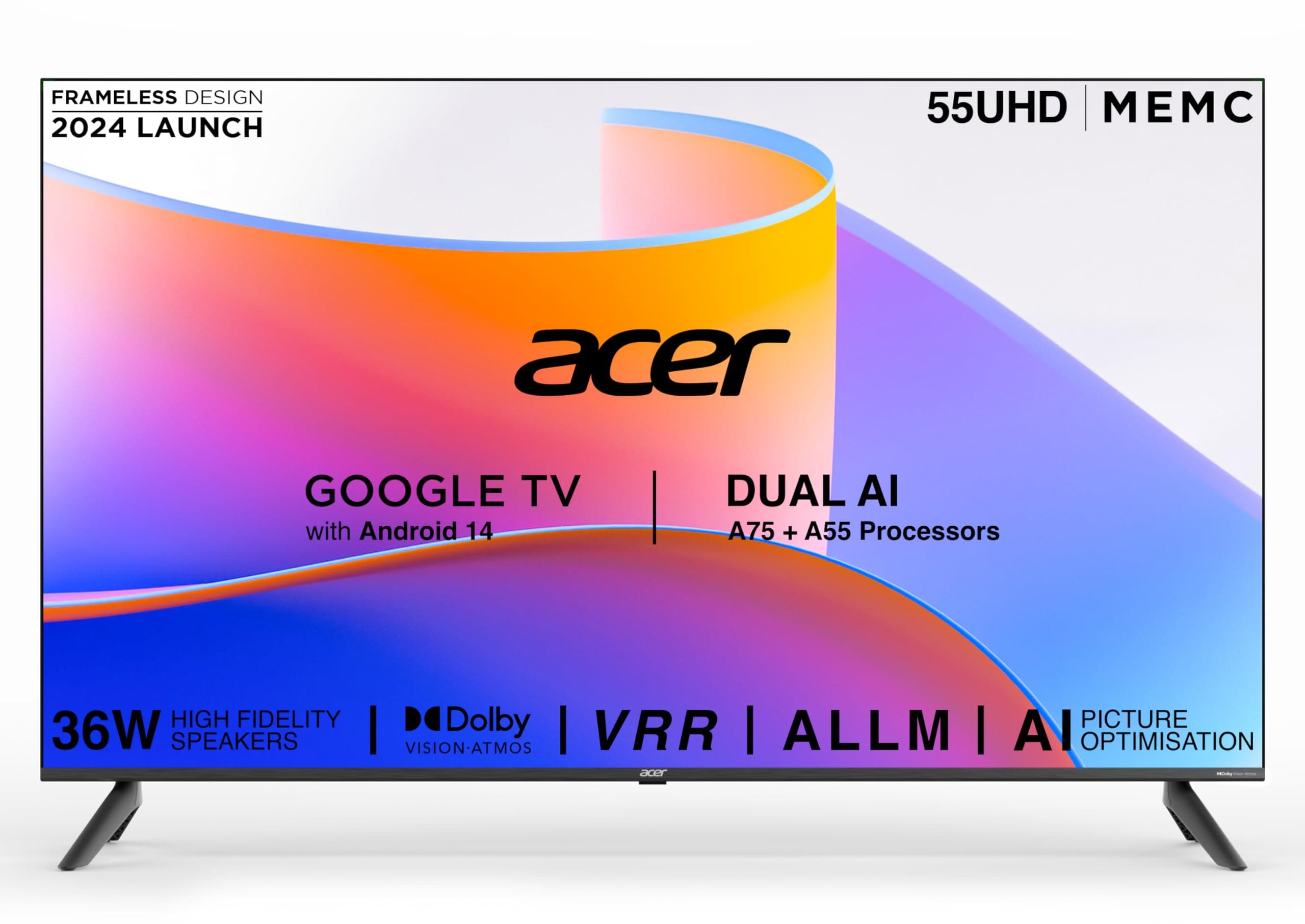 Acer 139 cm (55 inches) I Pro Series 4K Ultra HD LED Smart Google TV AR55UDIGU2875AT (Black)