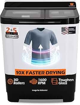 White Westinghouse 8.5 kg Toughen Glass 3D Wash Semi Automatic Top Loading Washing Machine (SFW8500G/ BLACK/ 2023)