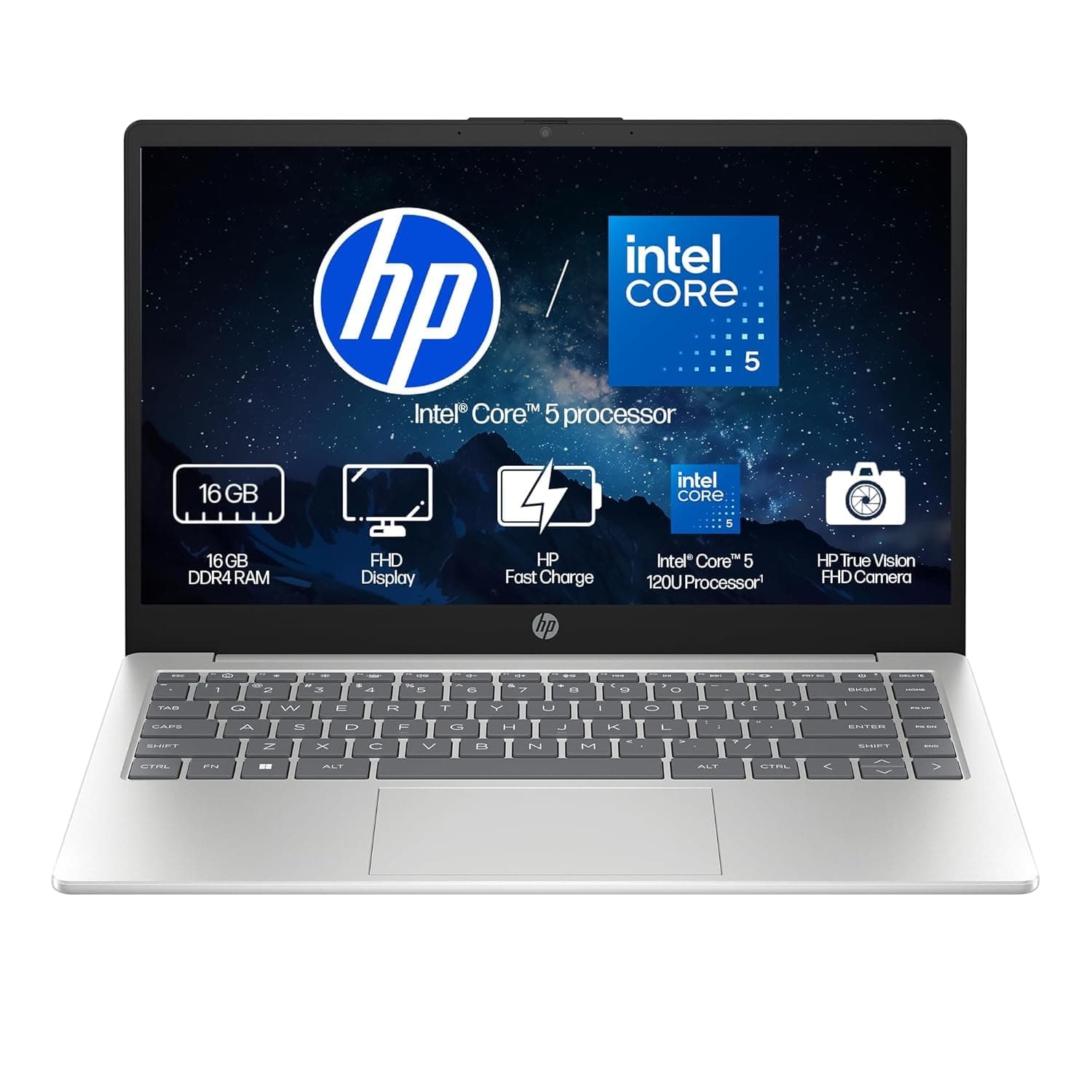 HP 14, Intel Core 5-120U (16GB DDR4, 512GB SSD), FHD, Micro -Edge, Anti-Glare, 14''/35.6cm, Win11, M365* Office24, Silver, 1.41kg, ep0385tu, FHD Camer...